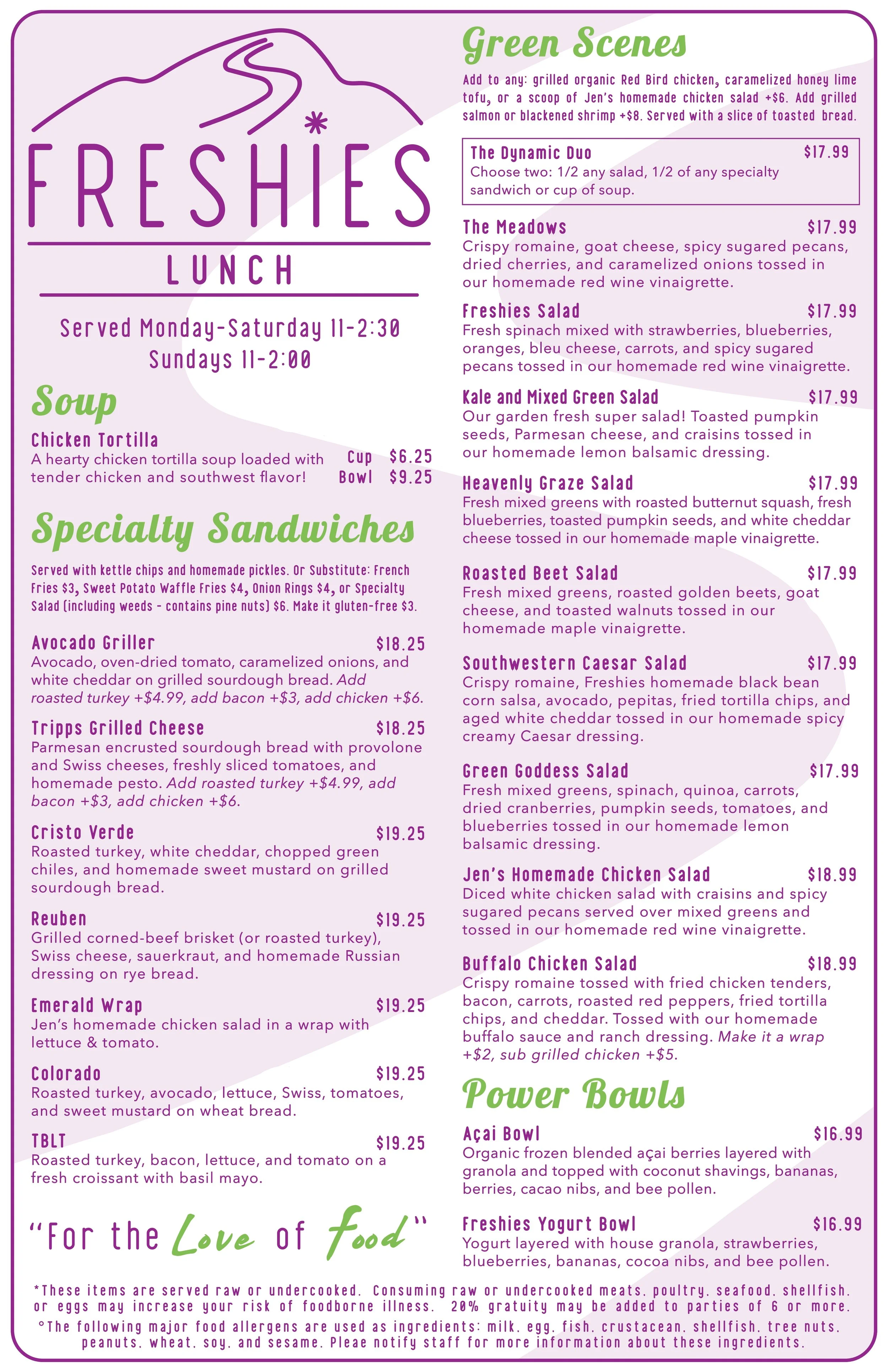 Lunch menu (page 1)